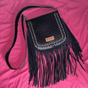 Wrangler Black Crossbody Bag with Studded Fringe